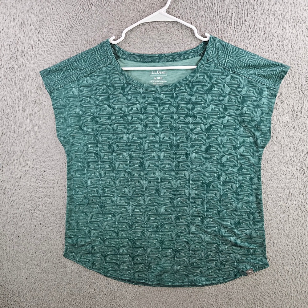 LL Bean Womens Medium Green Geometric Short Sleeve Active Top